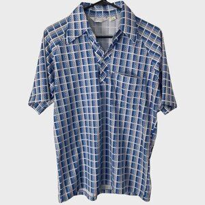 Vintage Lily Daché Button-Up Polo Shirt Blue Men's Medium Short-Sleeve